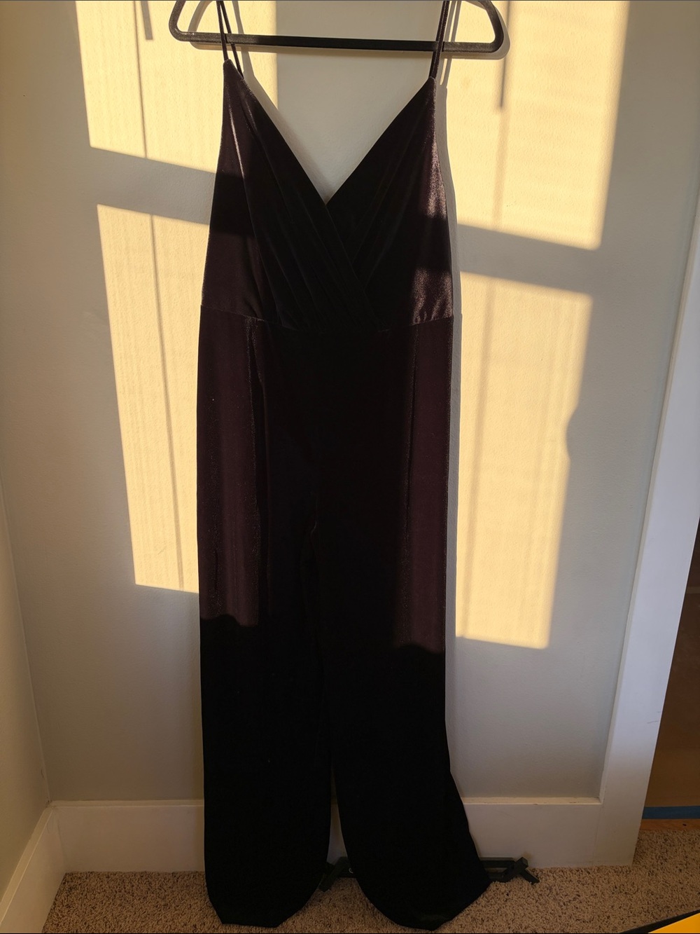 David's Bridal Black V-Neck Wide-Leg Jumpsuit with Spaghetti Straps